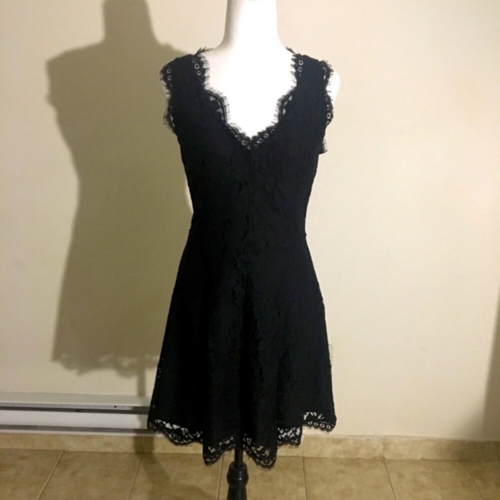 Joie Nikolina Black Lace  A Line Mini Dress Size: Small